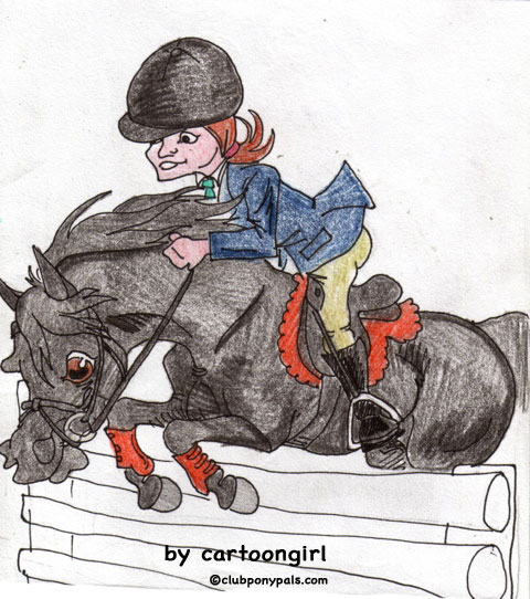 cartoongirl jumping horse drawing